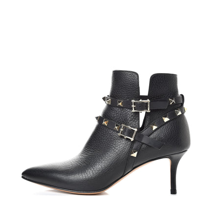 Valentino Garavani Grained Calfskin Rockstud Double Buckle 65mm Ankle Boots 35 Black 1 of 9