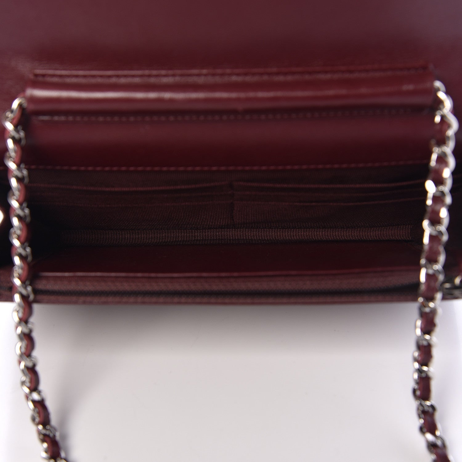 Chanel Striated Patent Quilted Wallet on Chain WOC Bordeaux 5 of 13