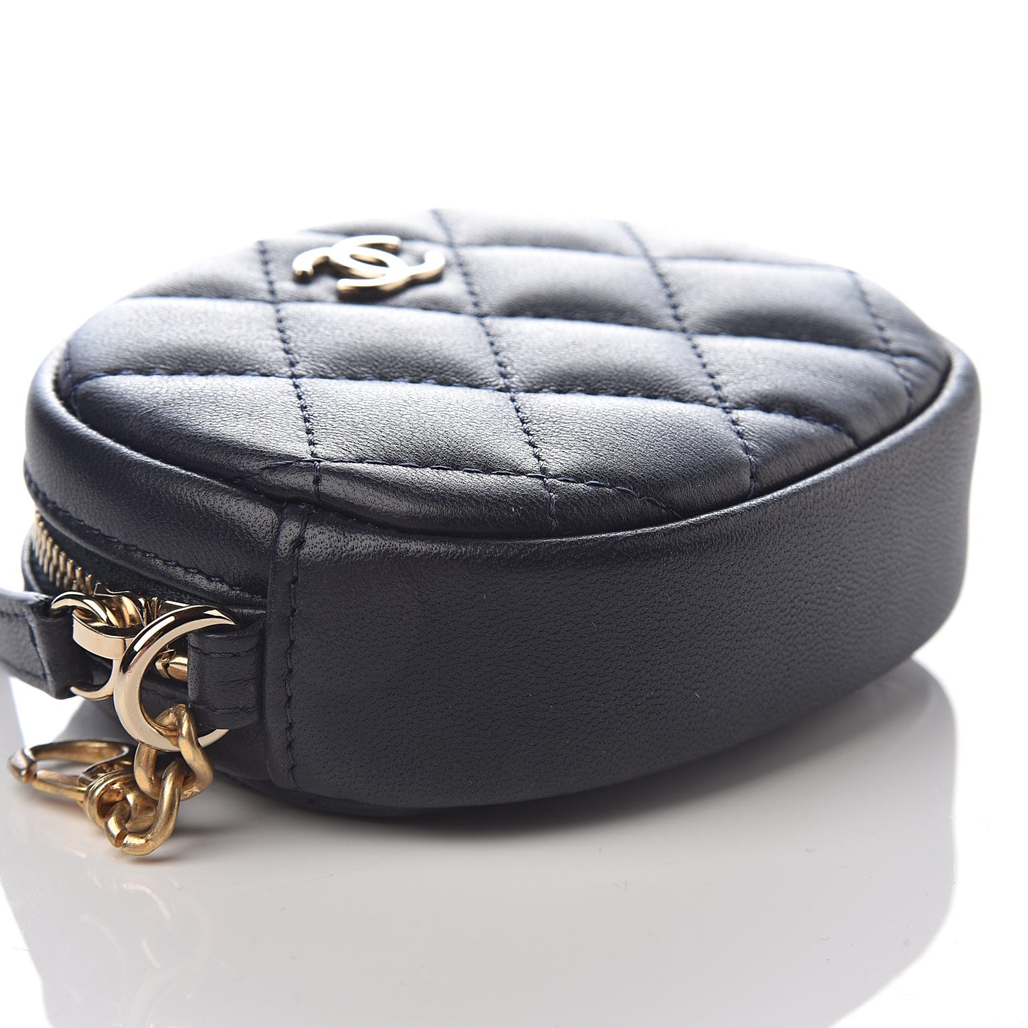 Lambskin Quilted Zip Around Classic Coin Purse Navy Blue