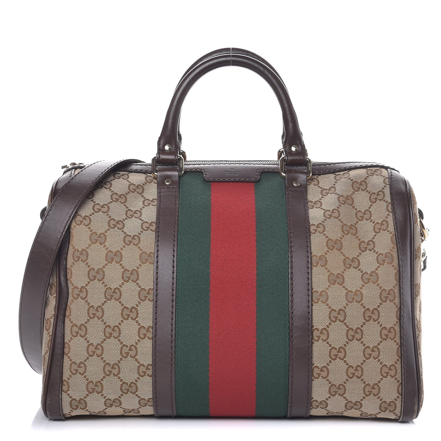Gucci Monogram Vintage Web Medium Boston Dark Brown 1 of 13