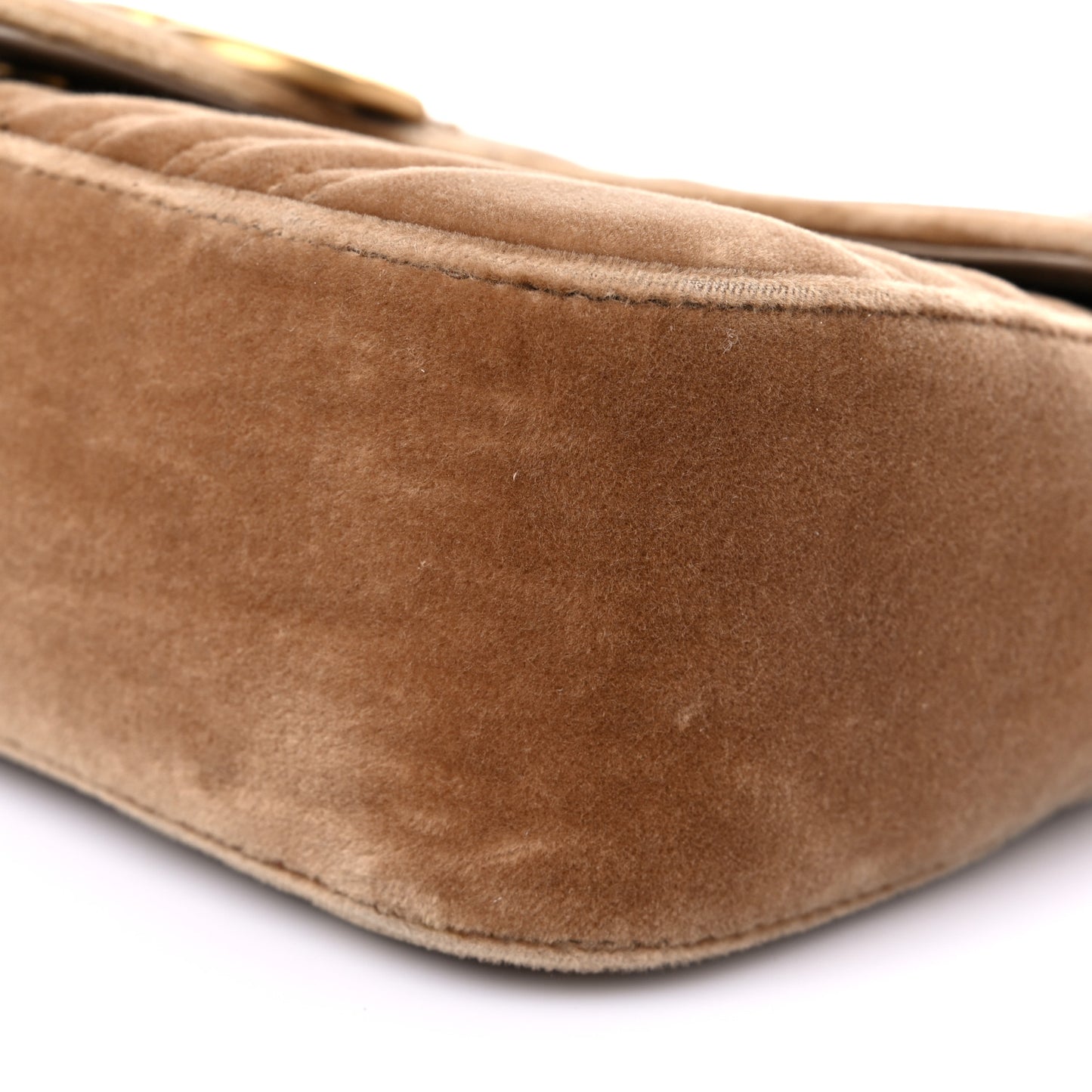 Velvet Matelasse Small GG Marmont Shoulder Bag Taupe