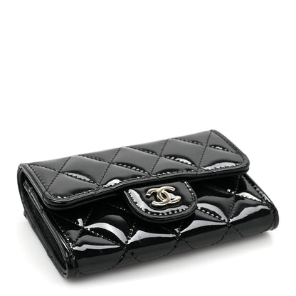 Chanel Patent Quilted Flap Card Holder Wallet Black 4 of 11