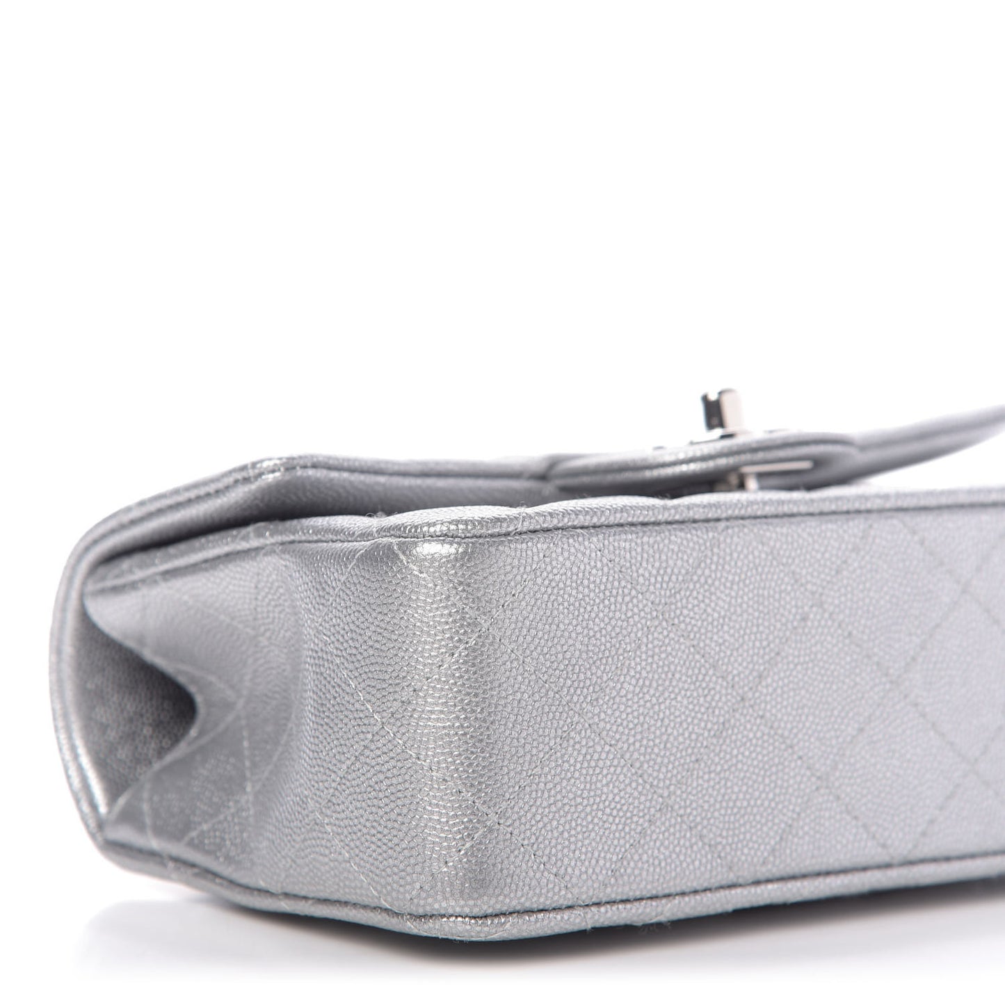 Metallic Caviar Quilted Mini Top Handle Rectangular Flap Silver