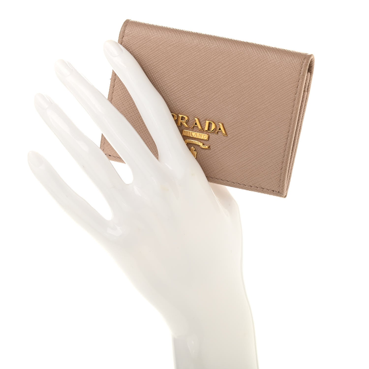 Prada Saffiano Metal Bi-Fold Card Holder Wallet Cammeo 2 of 7
