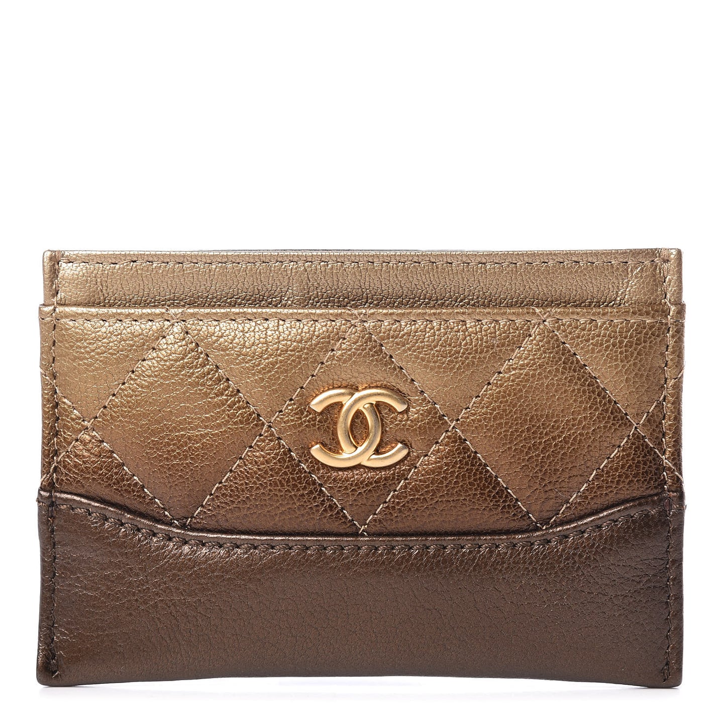 Metallic Goatskin Quilted Gabrielle Card Holder Bronze