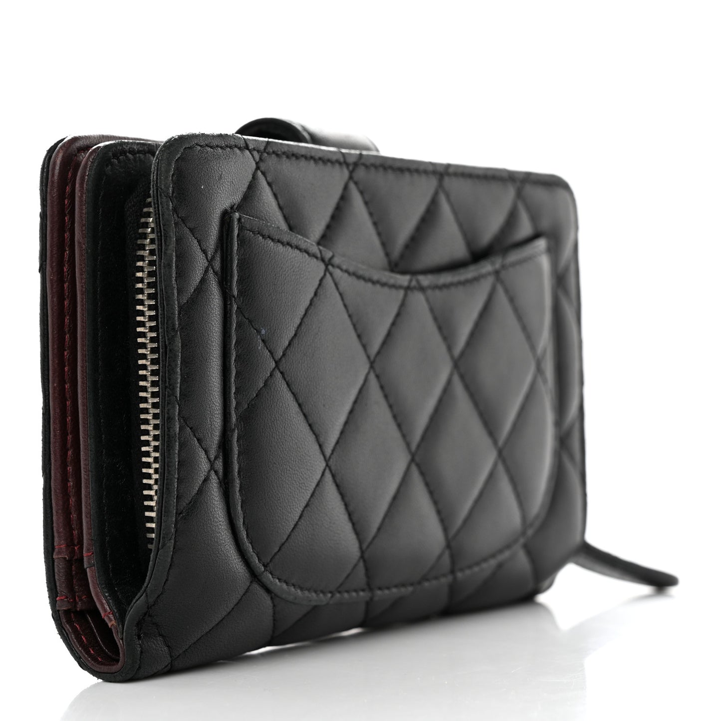 Lambskin Quilted Zipped Pocket Wallet Black