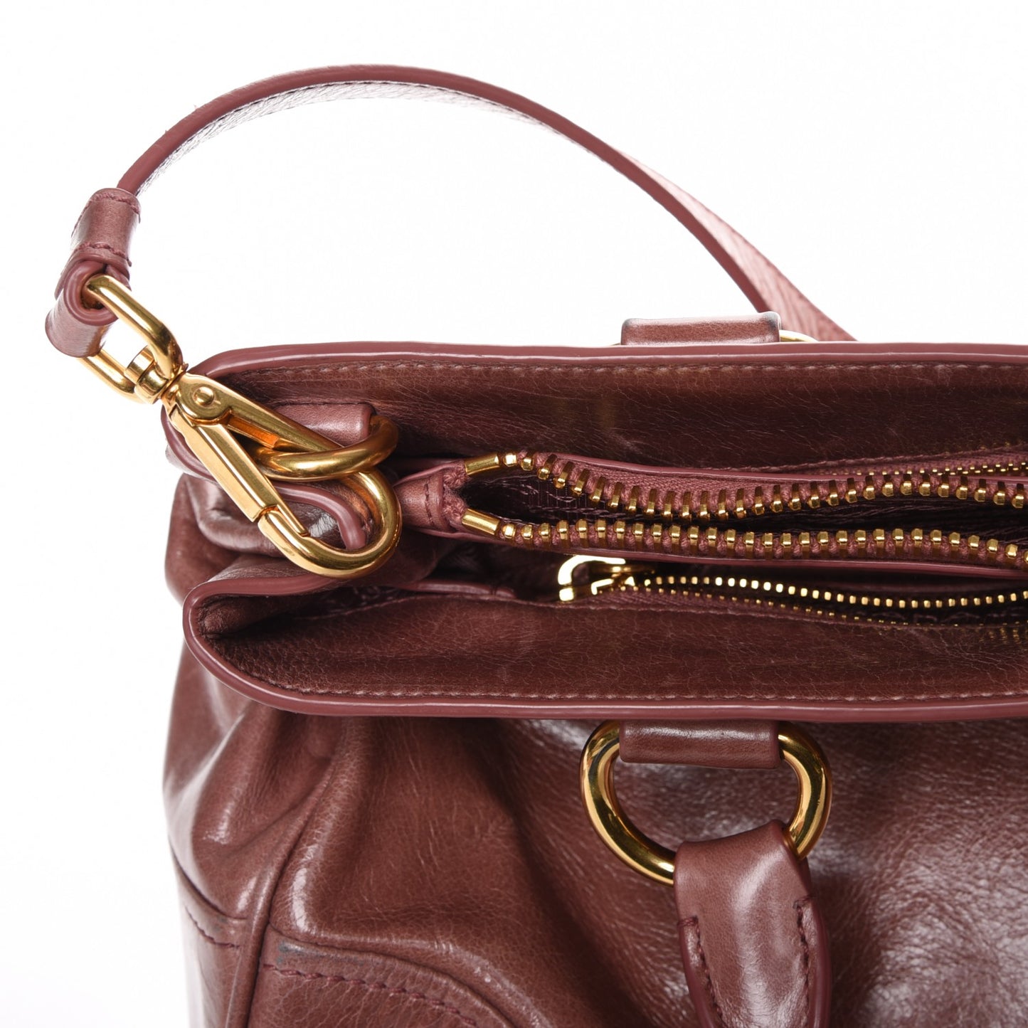 Vitello Shine Top Handle Bag Antico