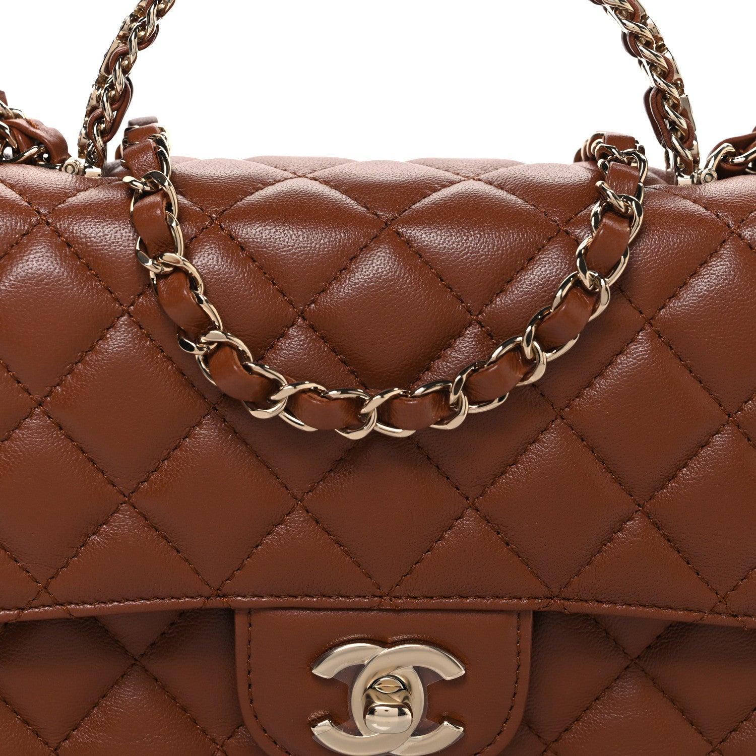 Chanel Lambskin Quilted Medium Crystal Top Handle Rectangular Flap Brown 8 of 10