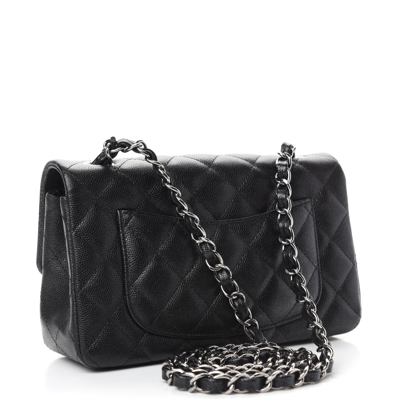Iridescent Caviar Quilted Mini Rectangular Flap Black