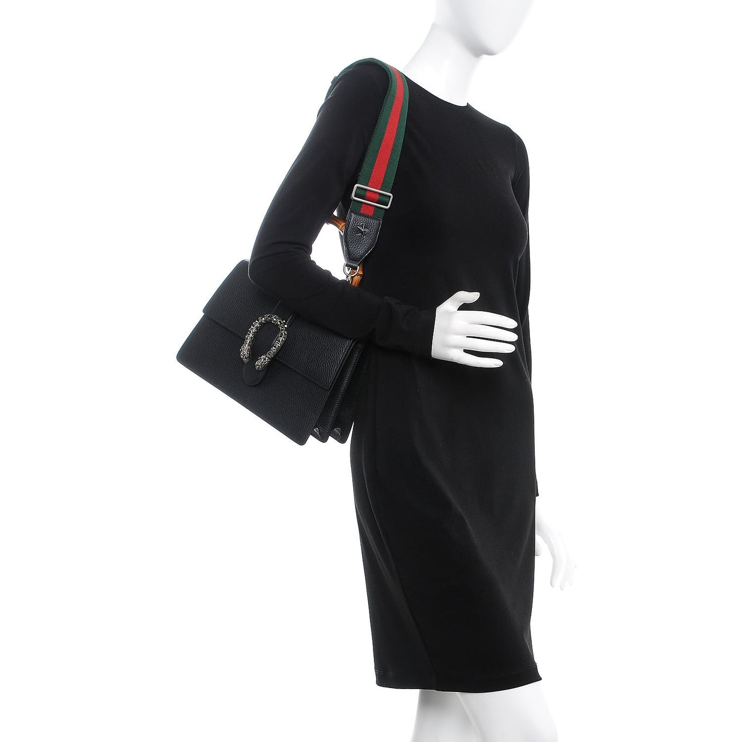 Dollar Calfskin Crystal Web Medium Dionysus Bamboo Top Handle Bag Black Black Diamond