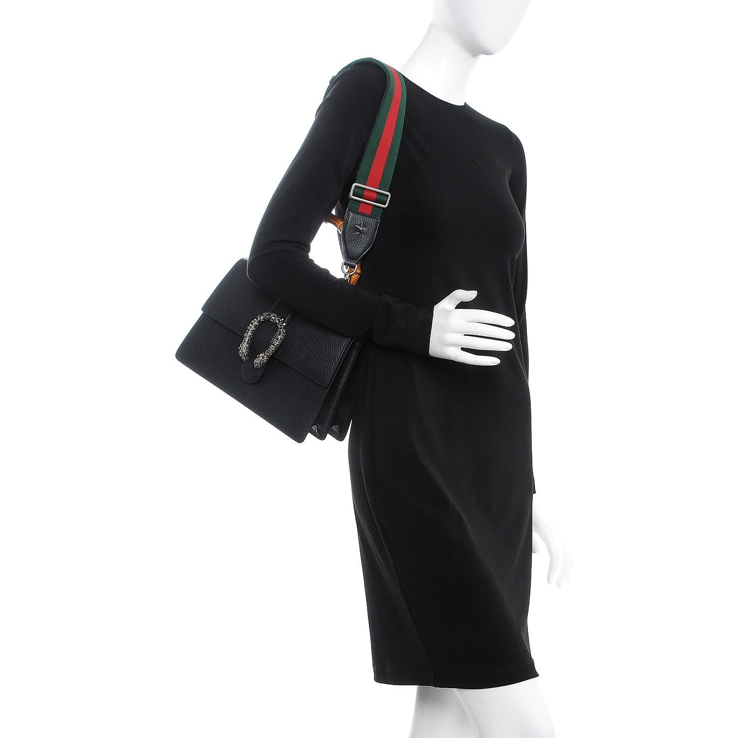 Gucci Dollar Calfskin Crystal Web Medium Dionysus Bamboo Top Handle Bag Black Black Diamond 2 of 10