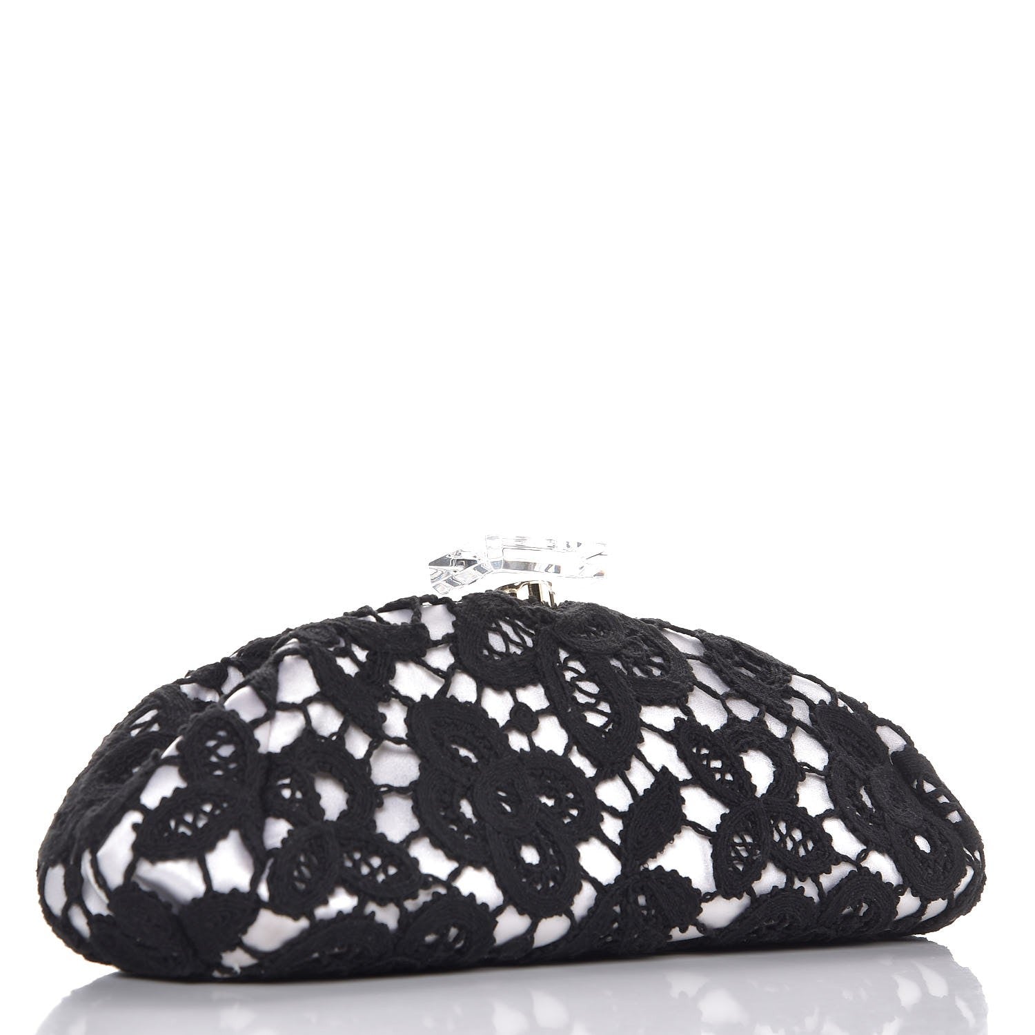 Chanel Lace Timeless Perfume Bottle Top Clutch Black White 3 of 8
