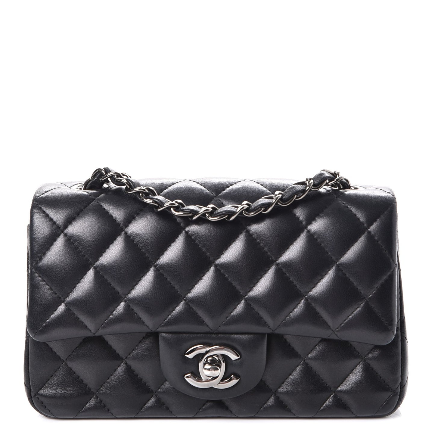 Lambskin Quilted Mini Rectangular Flap Black