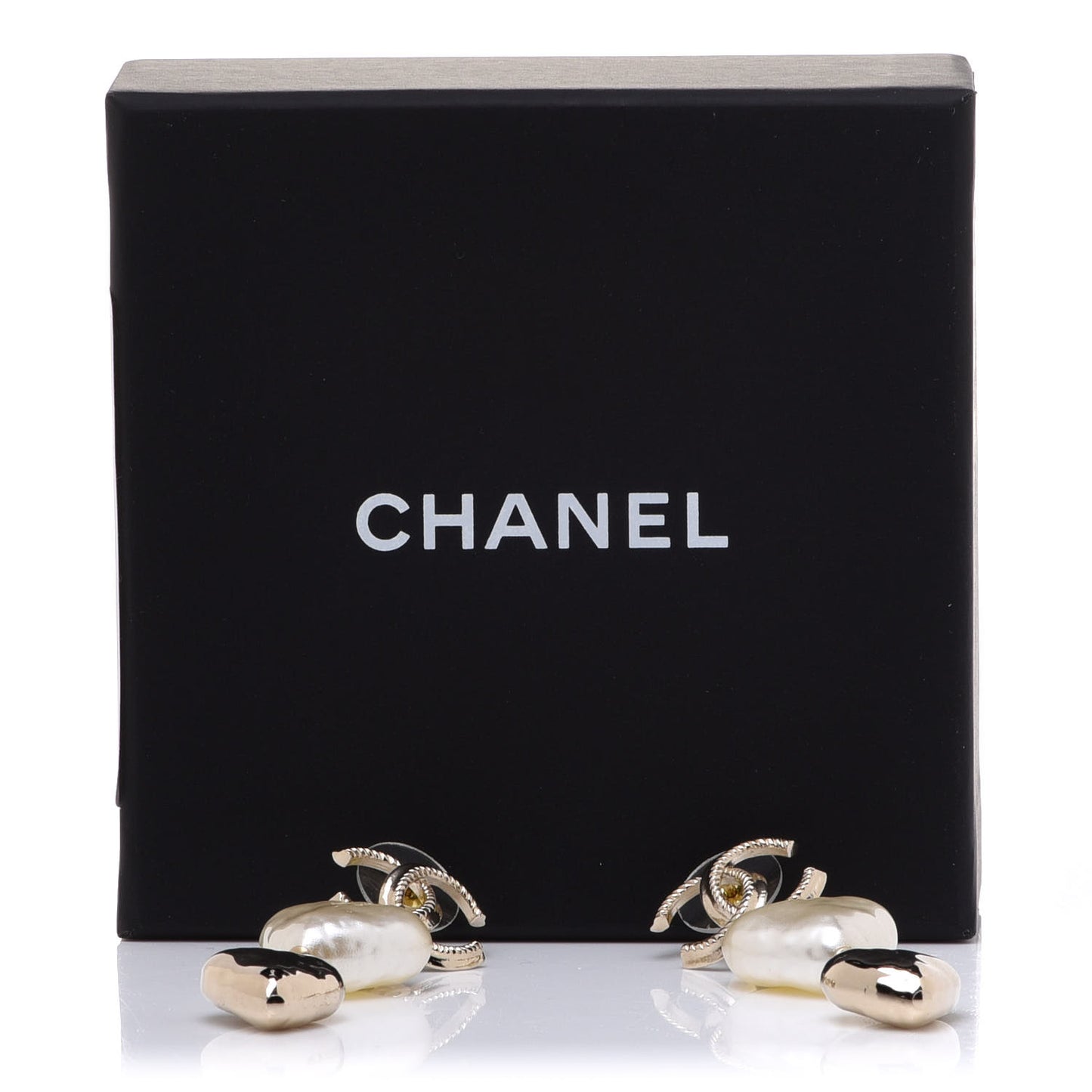 Pearl CC Double Heart Drop Earrings Gold