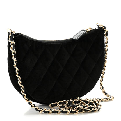 Chanel Velvet Crystal Quilted Chain Hobo Black 2 of 12