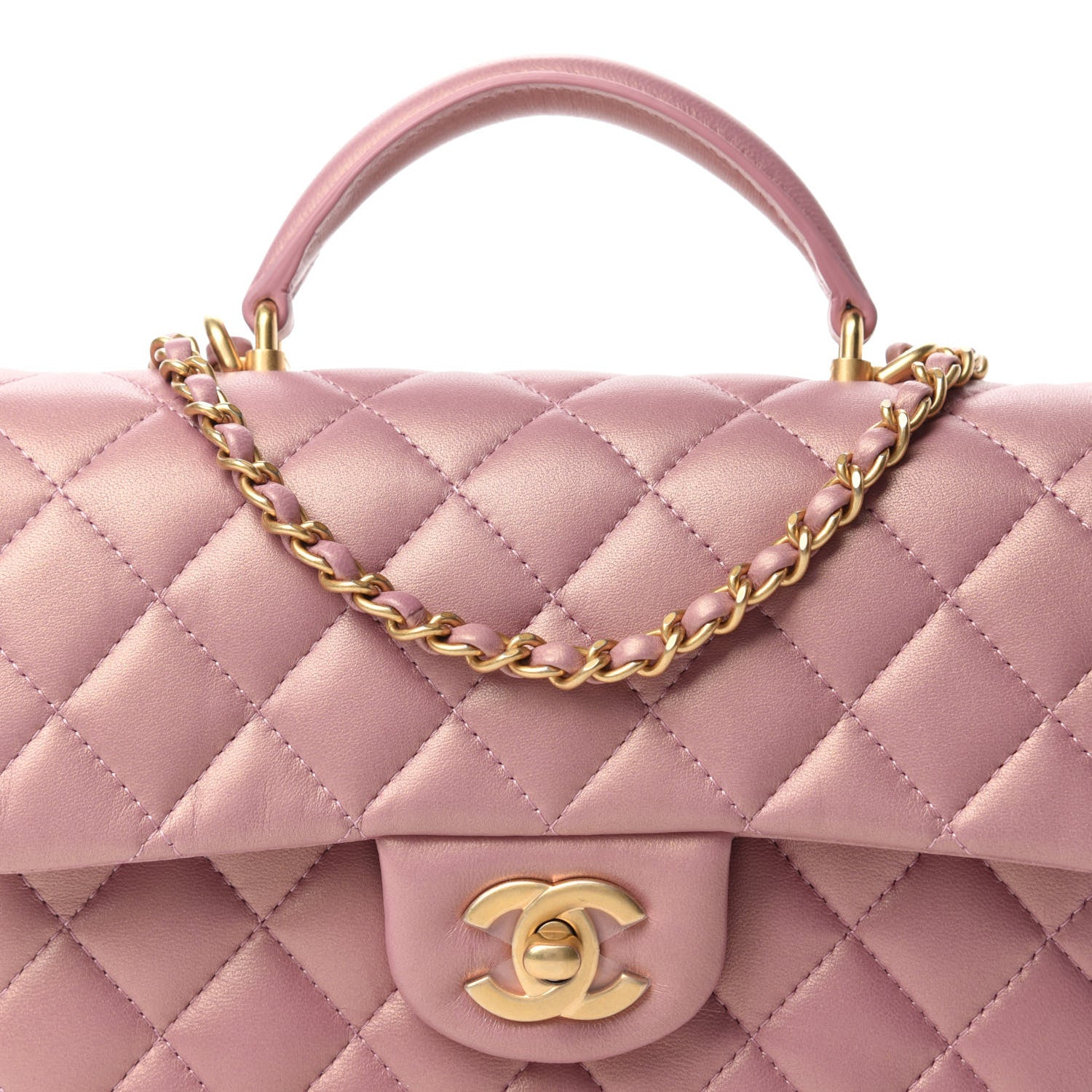 Chanel Iridescent Lambskin Quilted Mini Top Handle Rectangular Flap Pink 10 of 10