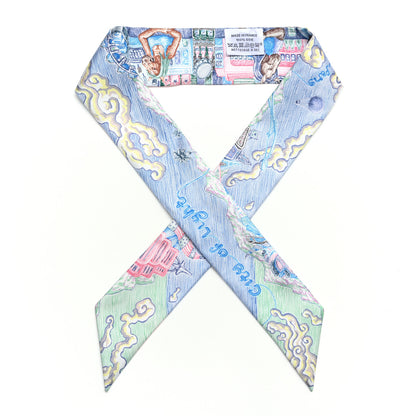 Hermes Silk City Of Light Twilly Bleu Glacier Bleu Jean Rose Vert Veronese 1 of 4