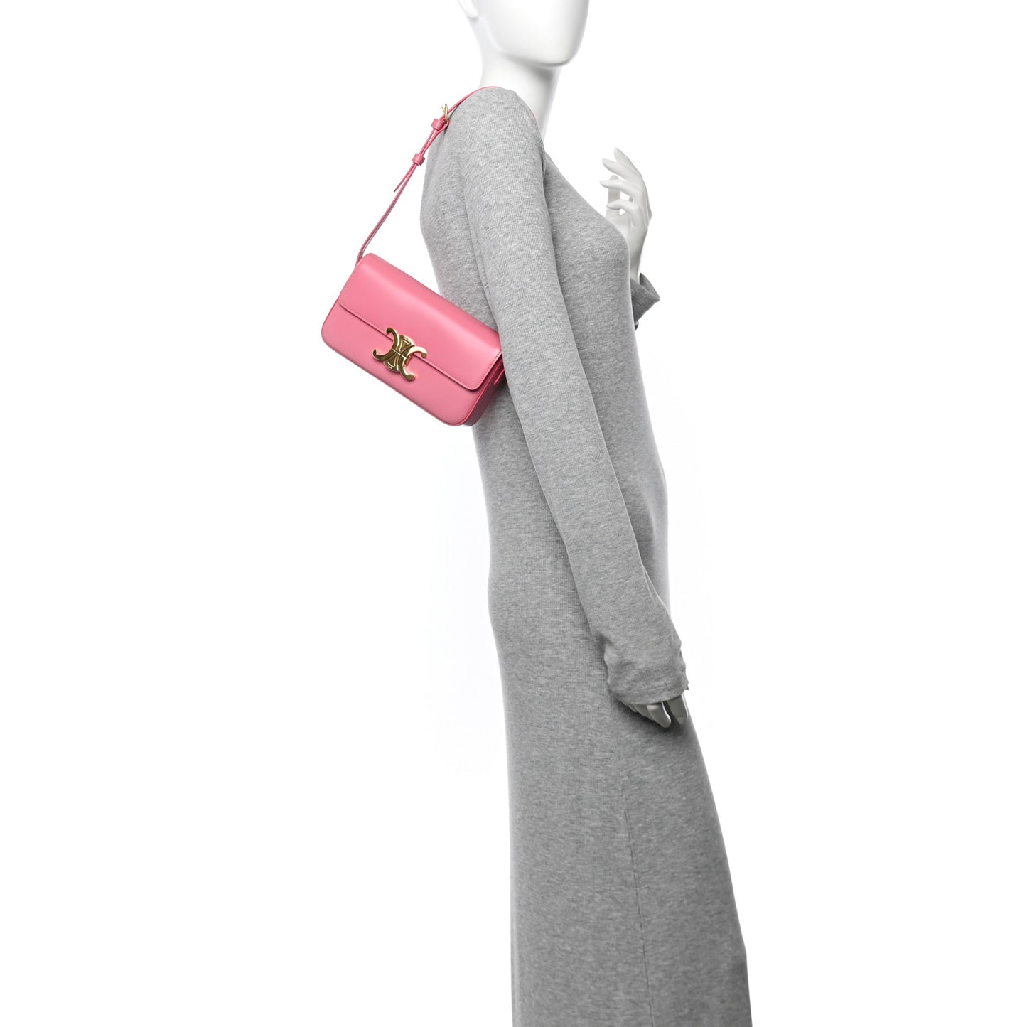 Shiny Calfskin Triomphe Shoulder Bag Flamingo