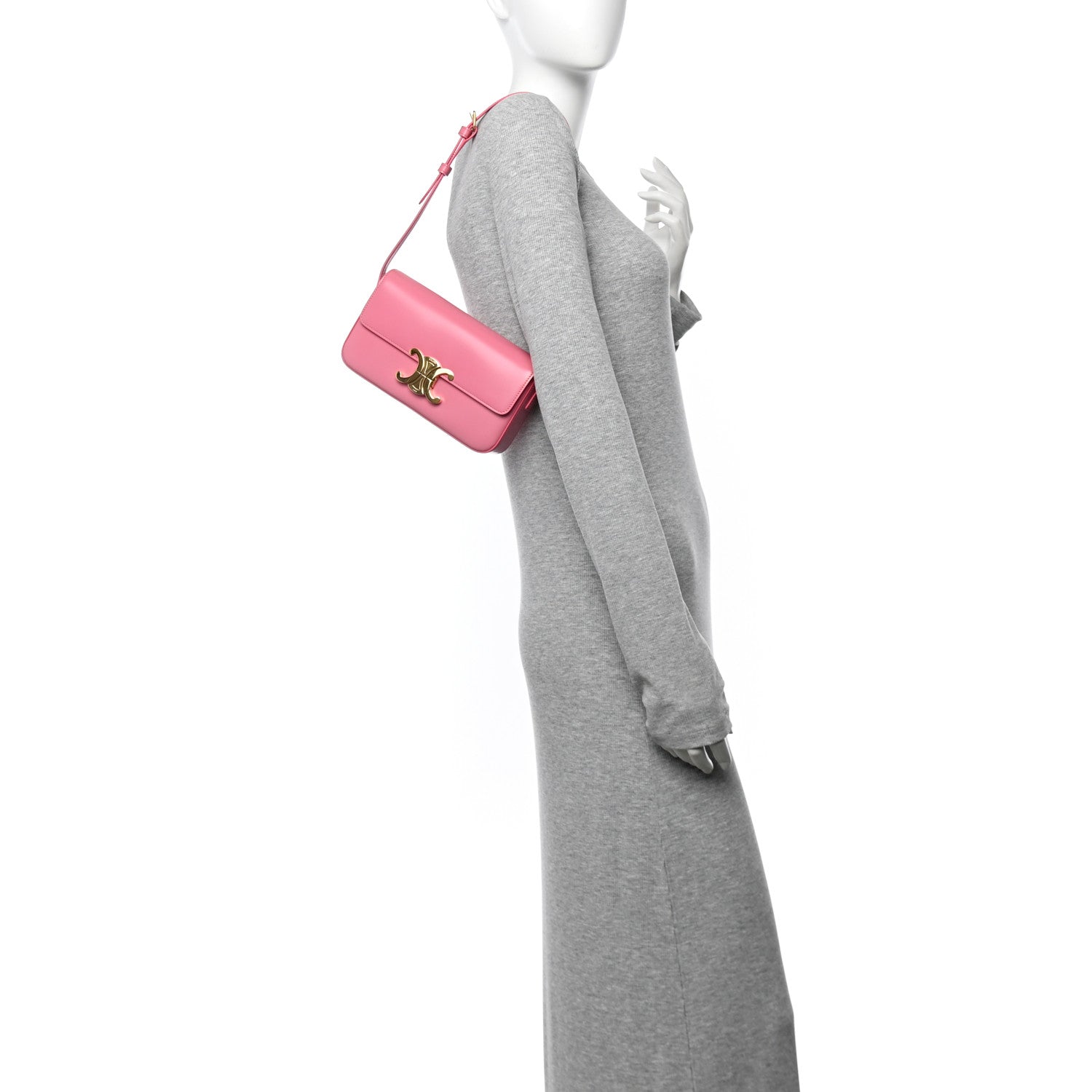 Celine Shiny Calfskin Triomphe Shoulder Bag Flamingo 2 of 12