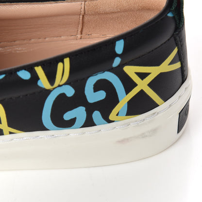 Gucci Calfskin GucciGhost Print Womens Slip On Sneakers 34.5 Black New Acquamarine 8 of 10