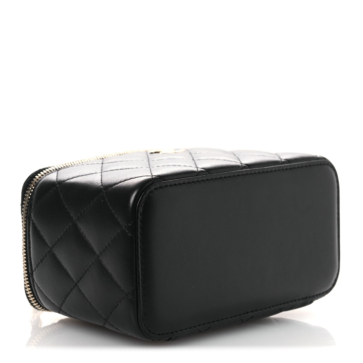Lambskin Quilted Small Top Handle Vanity Case With Chain Black