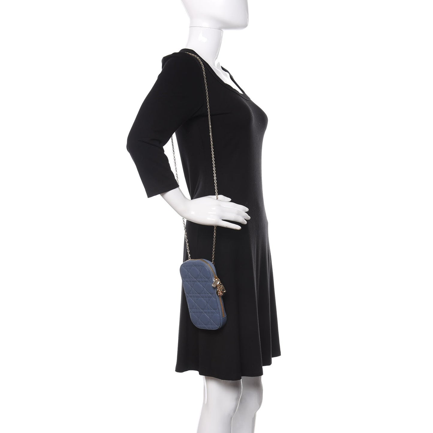 Lambskin Cannage Lady Dior Phone Holder Denim Blue