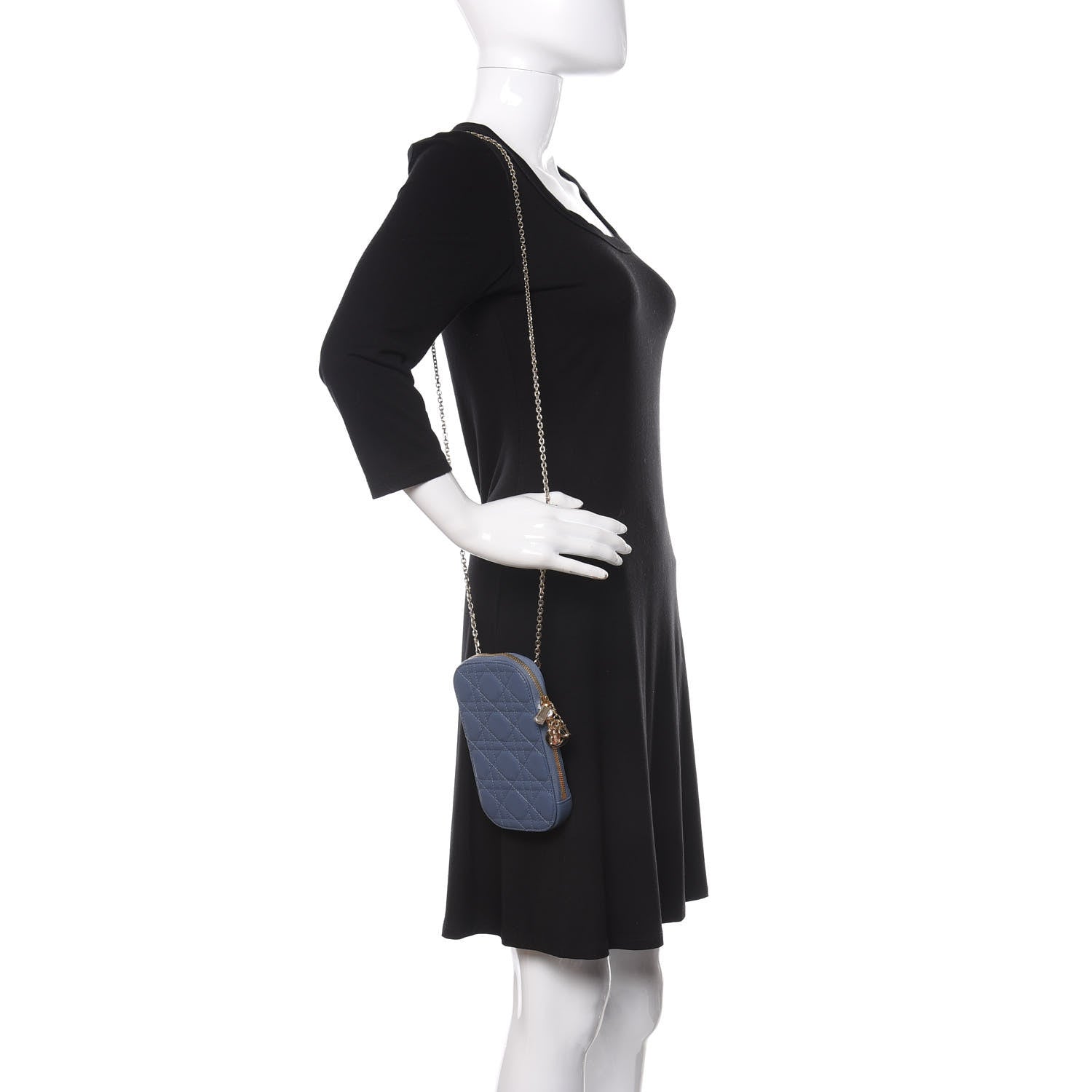 Christian Dior Lambskin Cannage Lady Dior Phone Holder Denim Blue 2 of 9