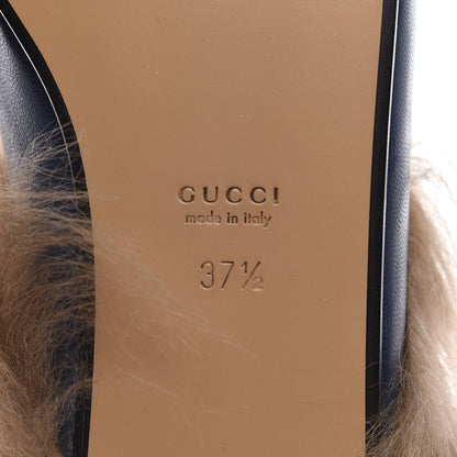 Gucci Malaga Kid Fur Womens Princetown Slippers 37.5 Blue Agata 8 of 9