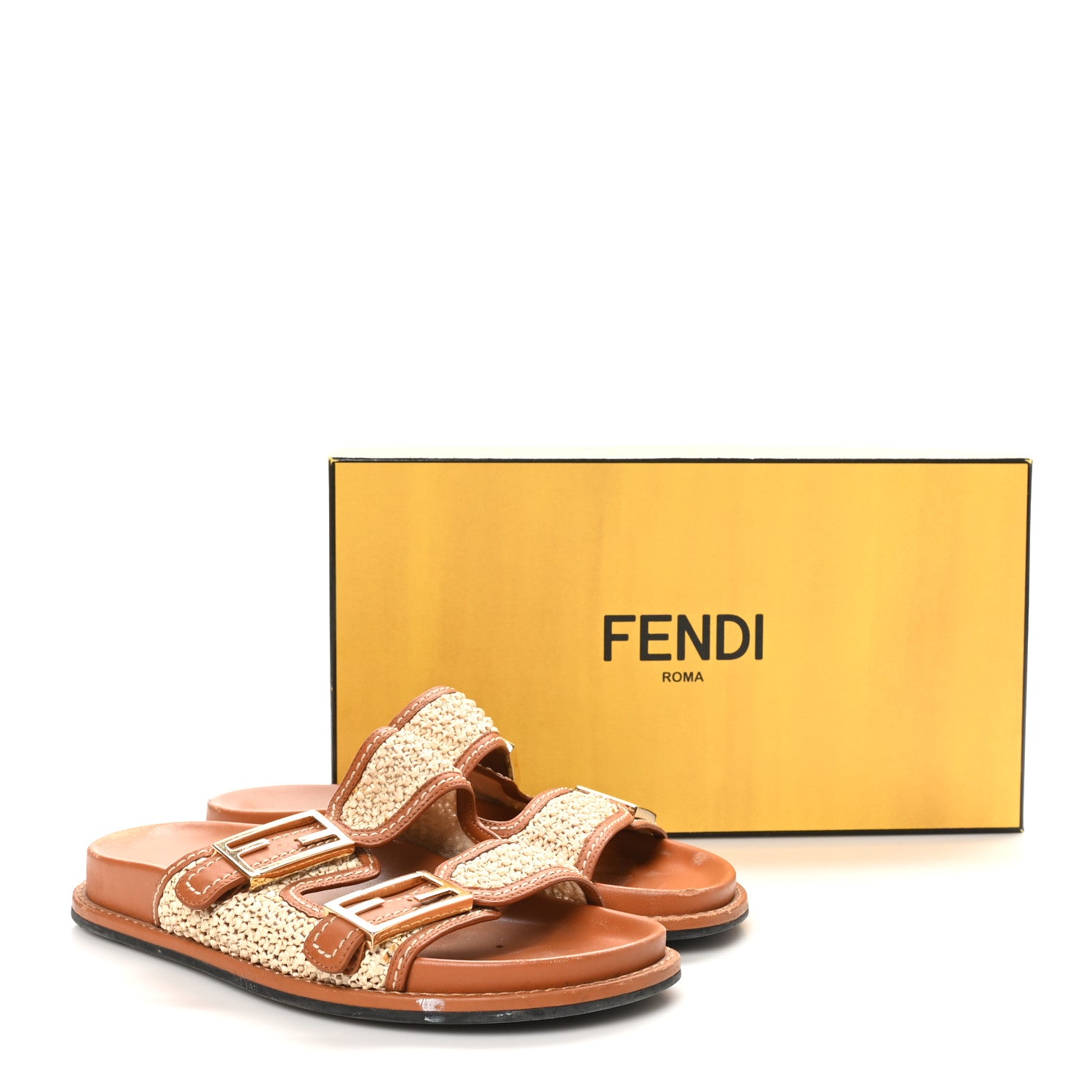 Fendi Raffia Vitello Womens Fendi Feel Buckled Slide Sandals 39