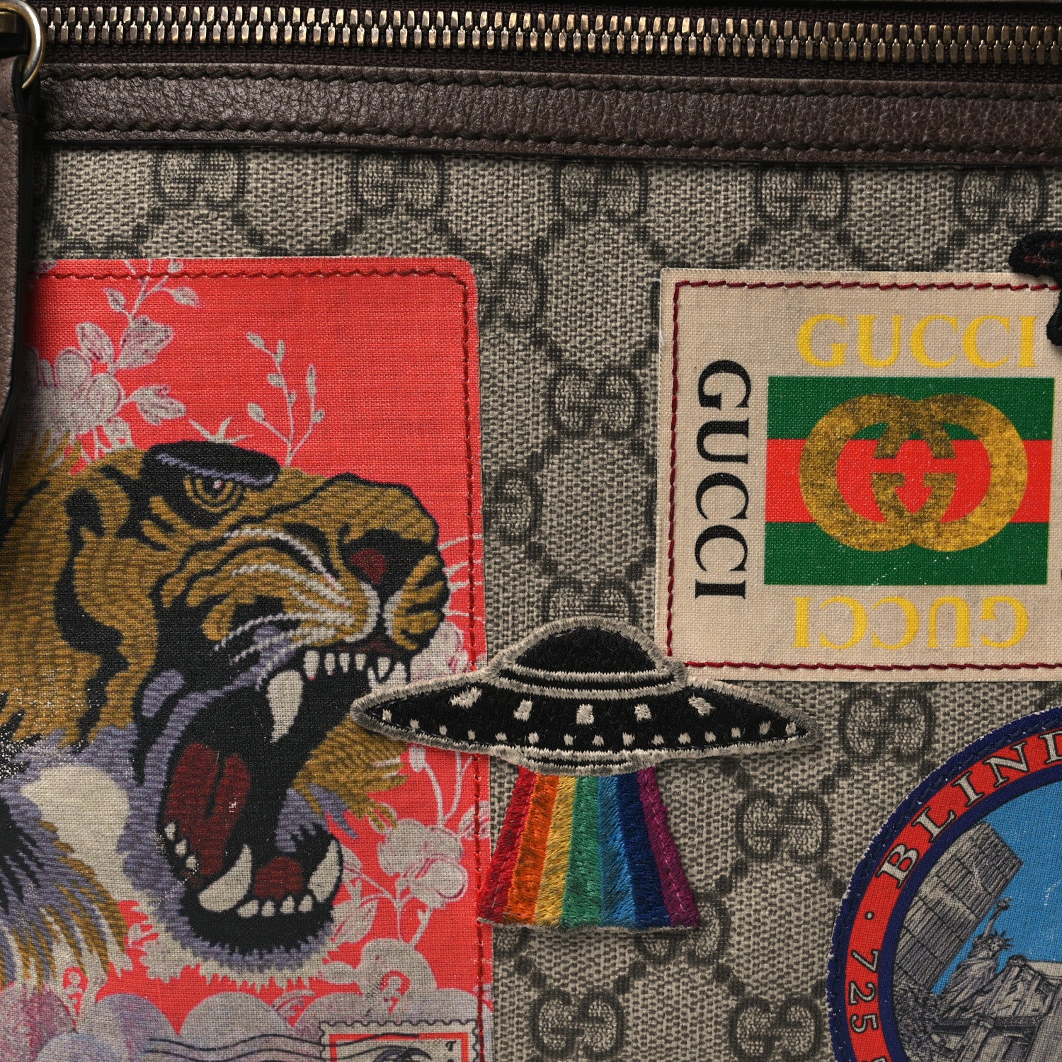 Gucci Soft GG Supreme Monogram Courrier Web Medium Flat Messenger Bag Beige New Acero Multicolor 8 of 15