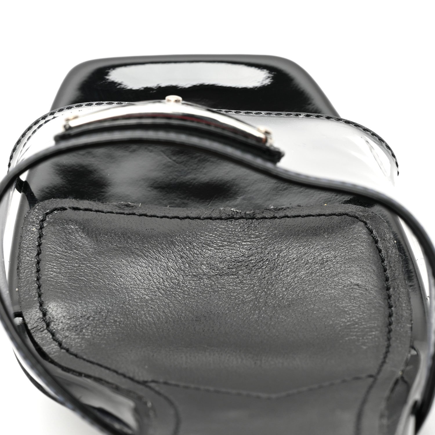 Prada Plexiglass Vernice Metal Triangle Logo 65mm Slide Sandals 36.5 Black 8 of 9