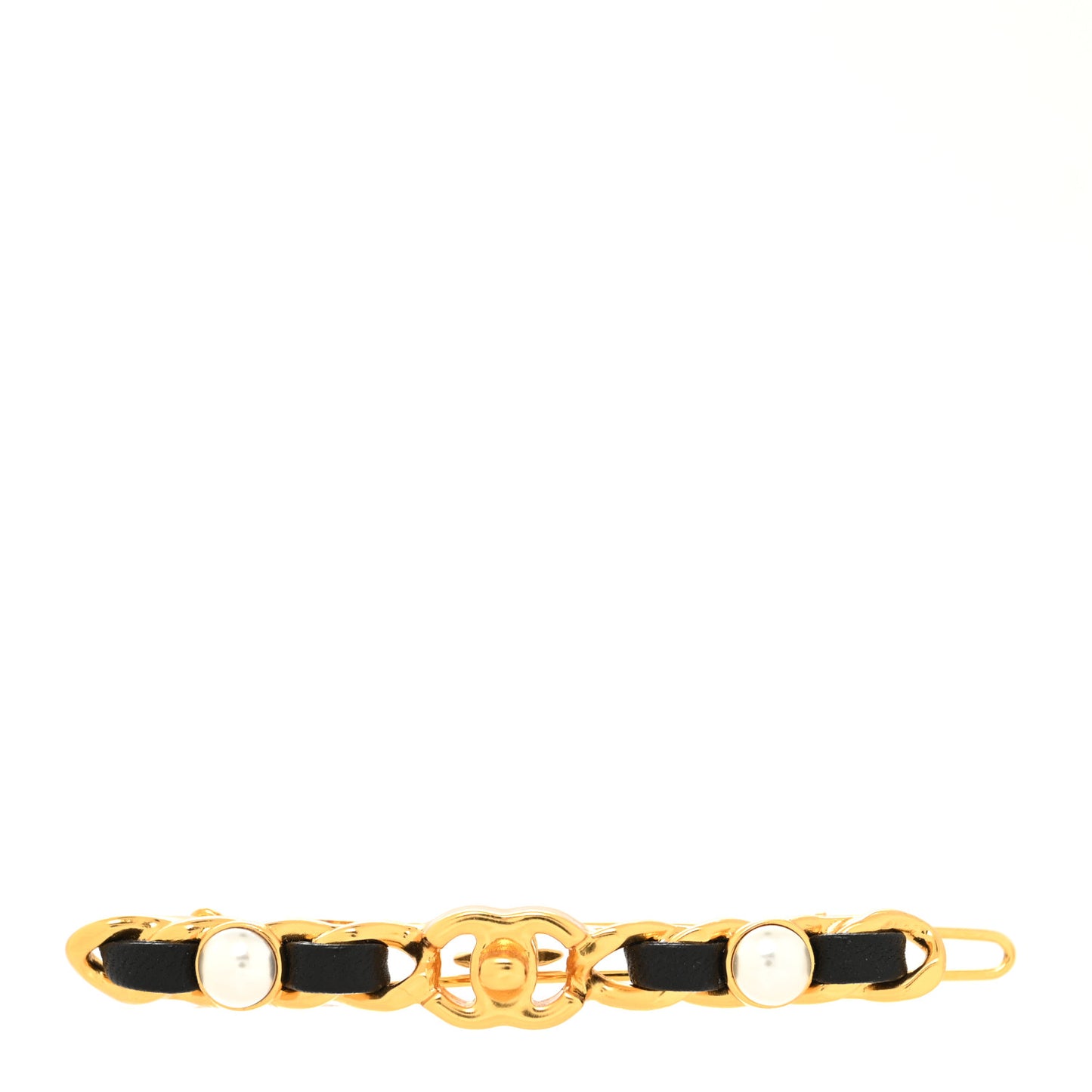 Pearl Lambskin CC More Is More Hair Clip Black Gold