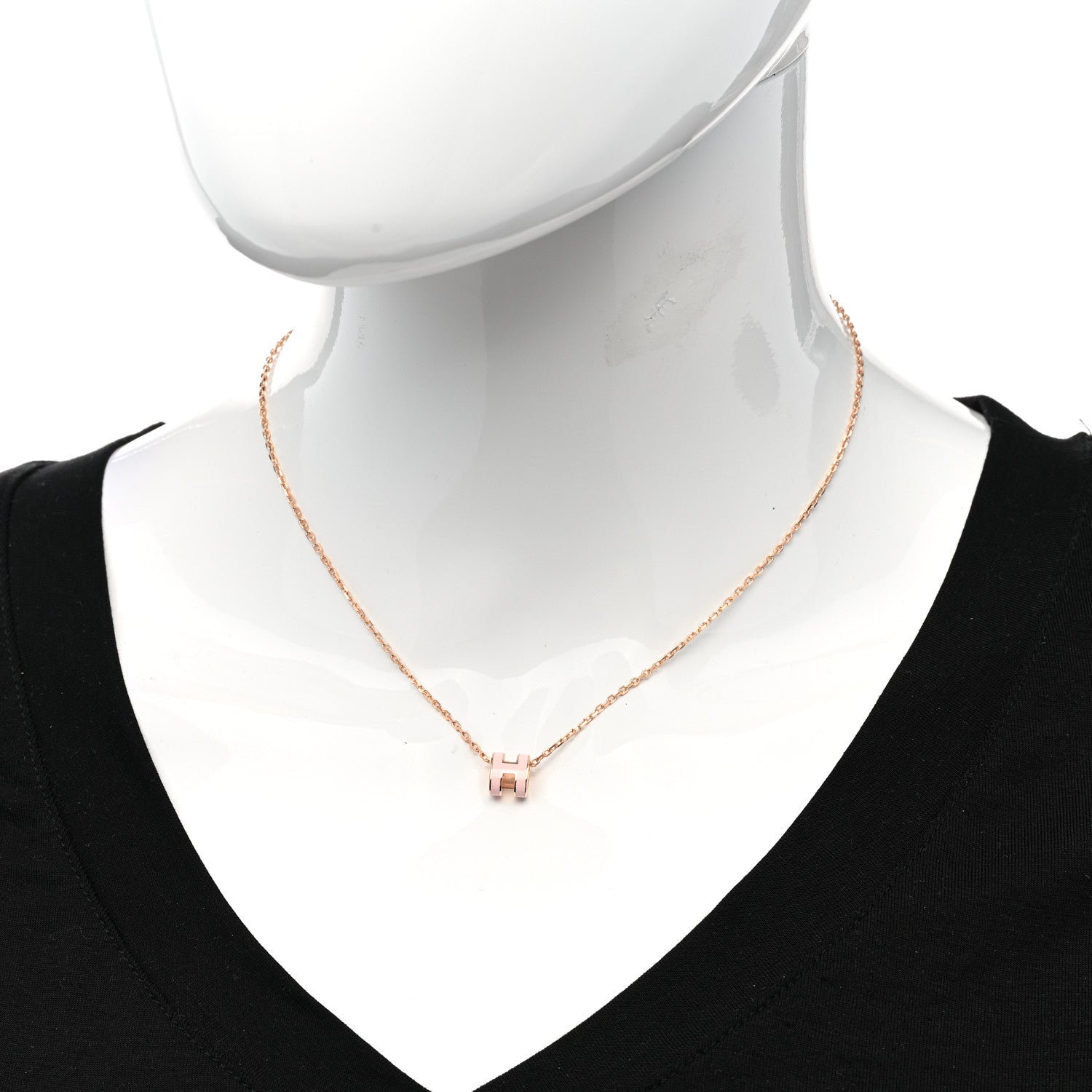 Hermes Lacquered Rose Gold Mini Pop H Pendant Necklace Rose Dragee 2 of 8