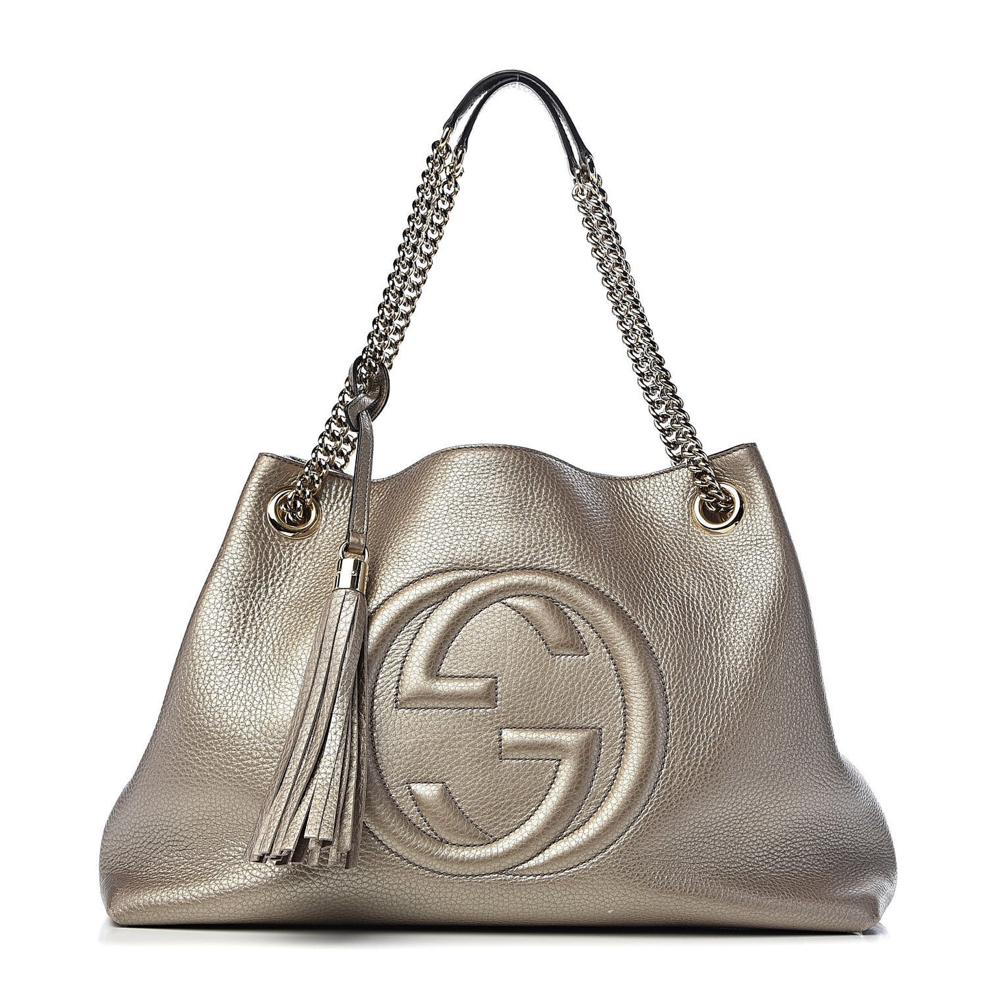 Metallic Pebbled Calfskin Medium Soho Chain Shoulder Bag Golden Beige