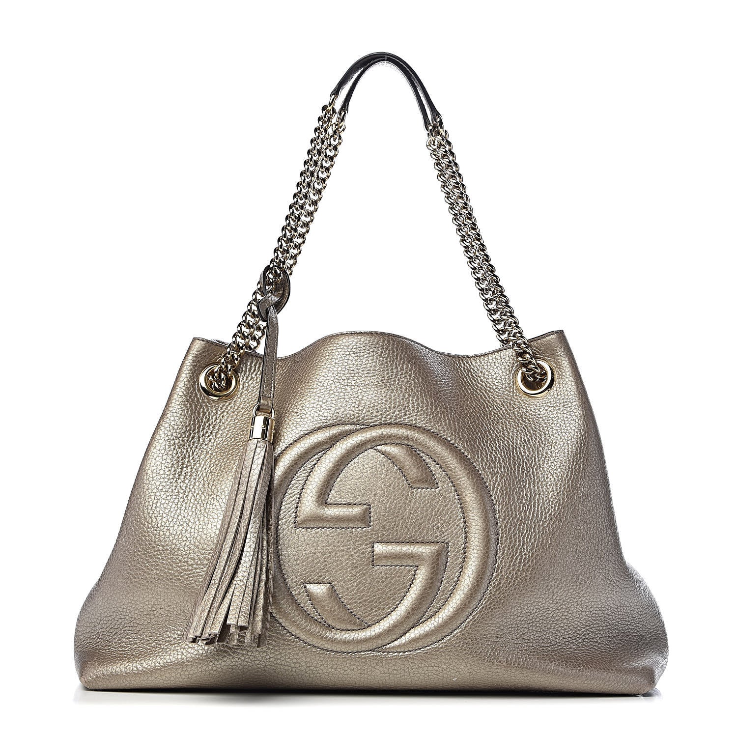 Gucci Metallic Pebbled Calfskin Medium Soho Chain Shoulder Bag Golden Beige 1 of 13