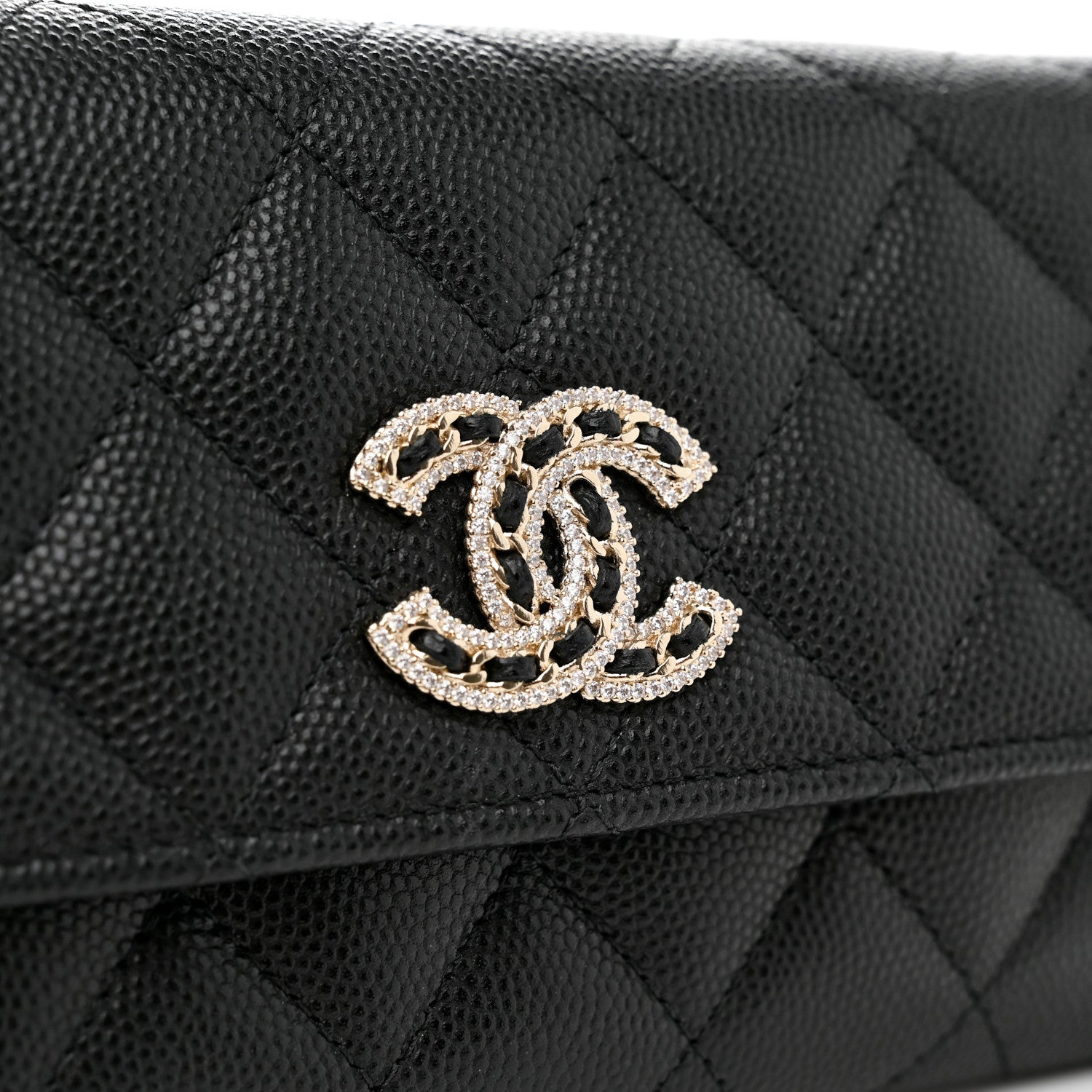 Chanel Caviar Quilted Crystal CC Large Gusset Flap Wallet Black 6 of 10