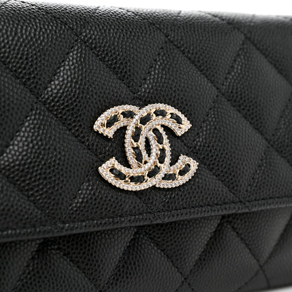 Chanel Caviar Quilted Crystal CC Large Gusset Flap Wallet Black 6 of 10