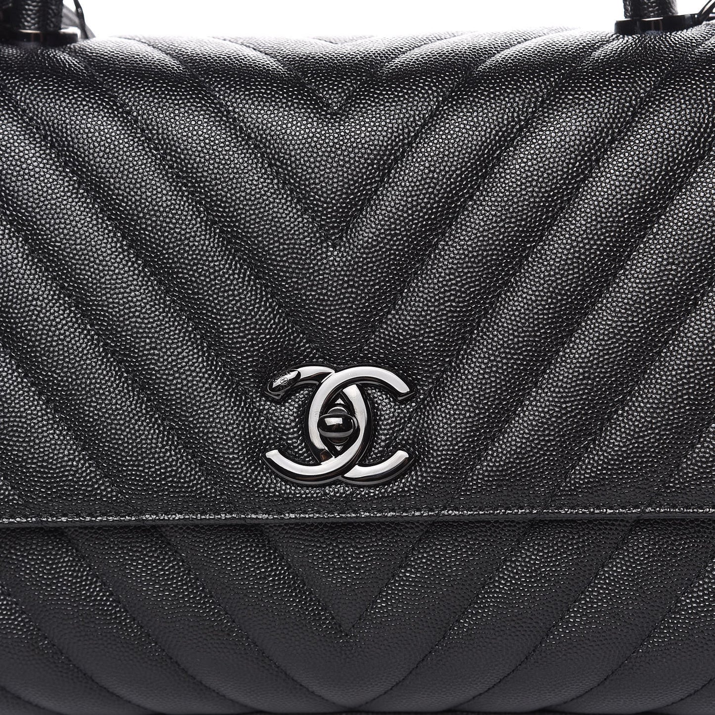 Caviar Chevron Quilted Small Coco Handle Flap So Black