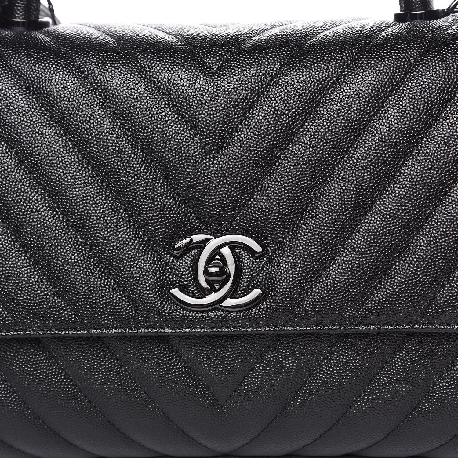 Chanel Caviar Chevron Quilted Small Coco Handle Flap So Black 10 of 10