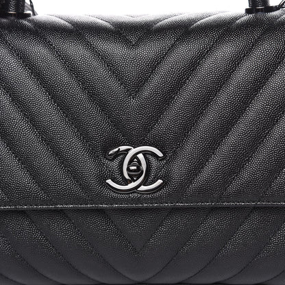Chanel Caviar Chevron Quilted Small Coco Handle Flap So Black 10 of 10