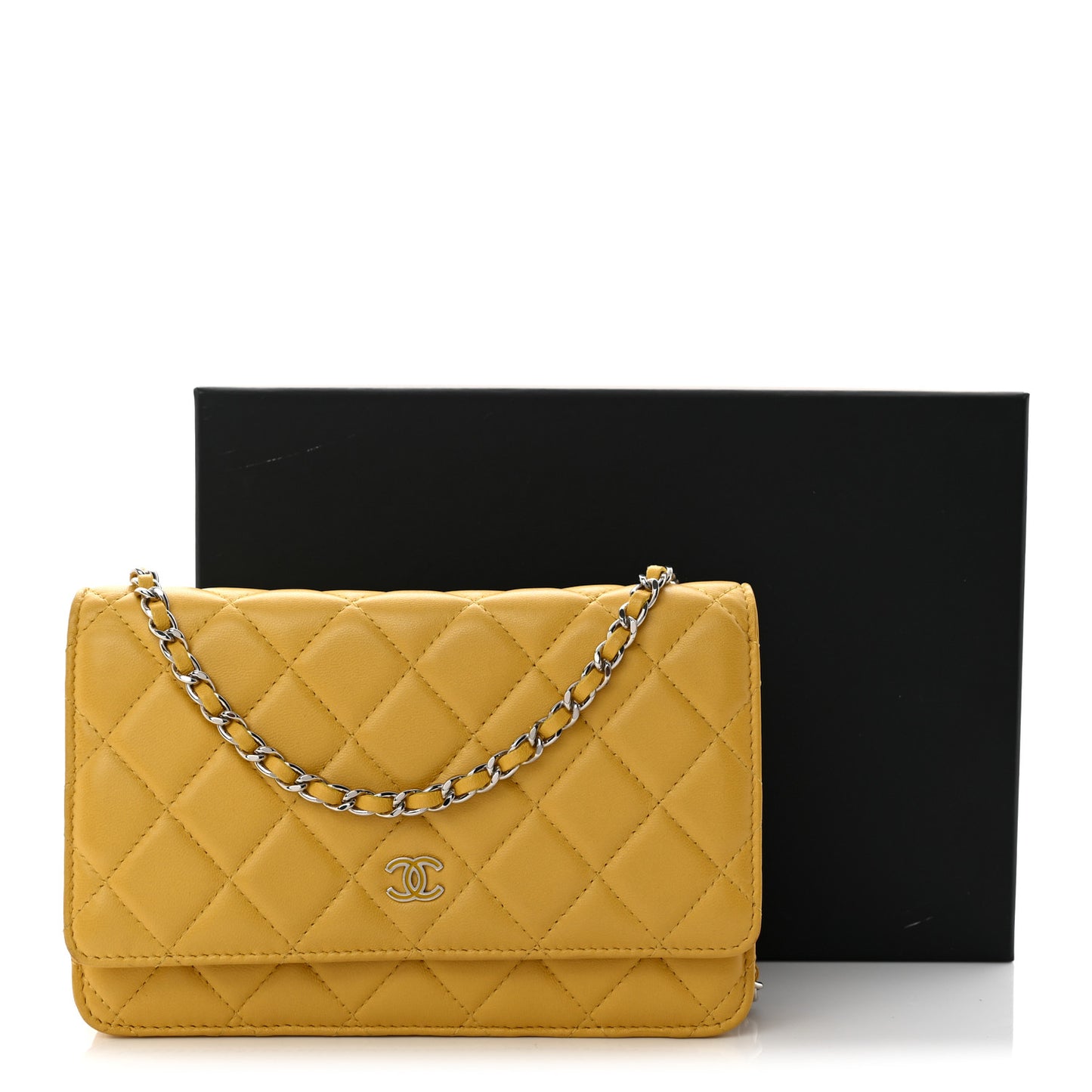 Lambskin Quilted Wallet On Chain WOC Yellow