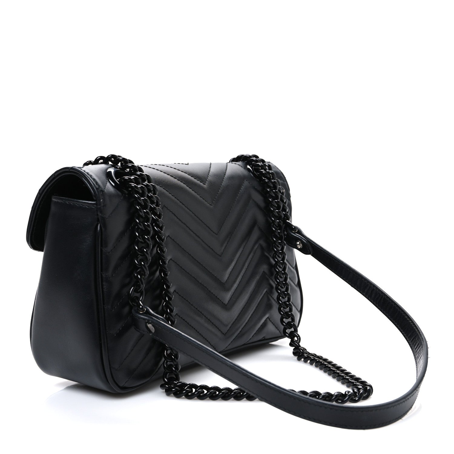 Gucci Calfskin Matelasse Monochrome Small GG Marmont Shoulder Bag Black 3 of 13