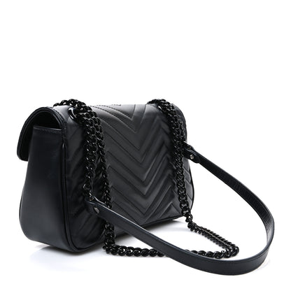 Gucci Calfskin Matelasse Monochrome Small GG Marmont Shoulder Bag Black 3 of 13