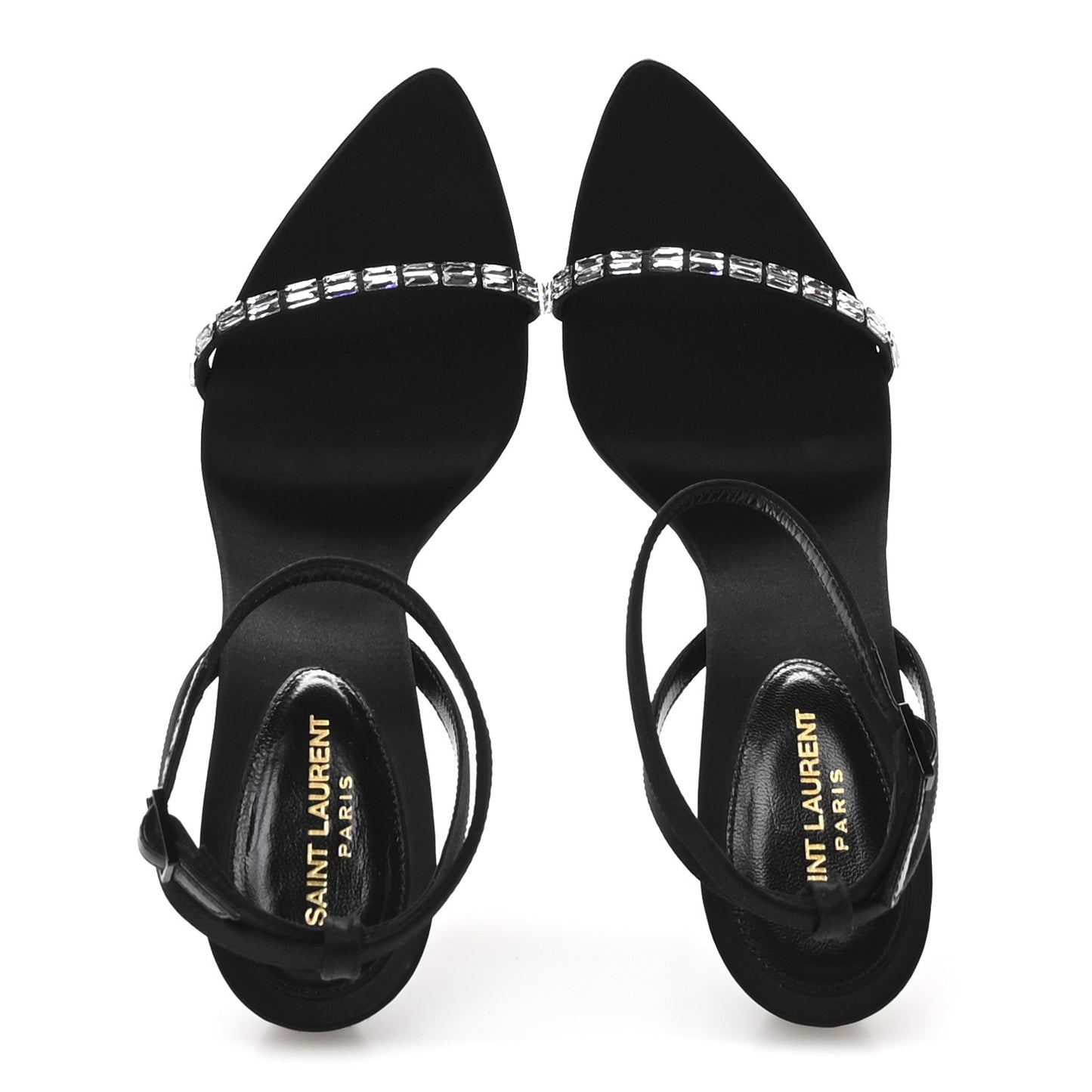 Crepe Satin Crystal New Nuit 90 Ankle Strap Sandals 36.5 Black