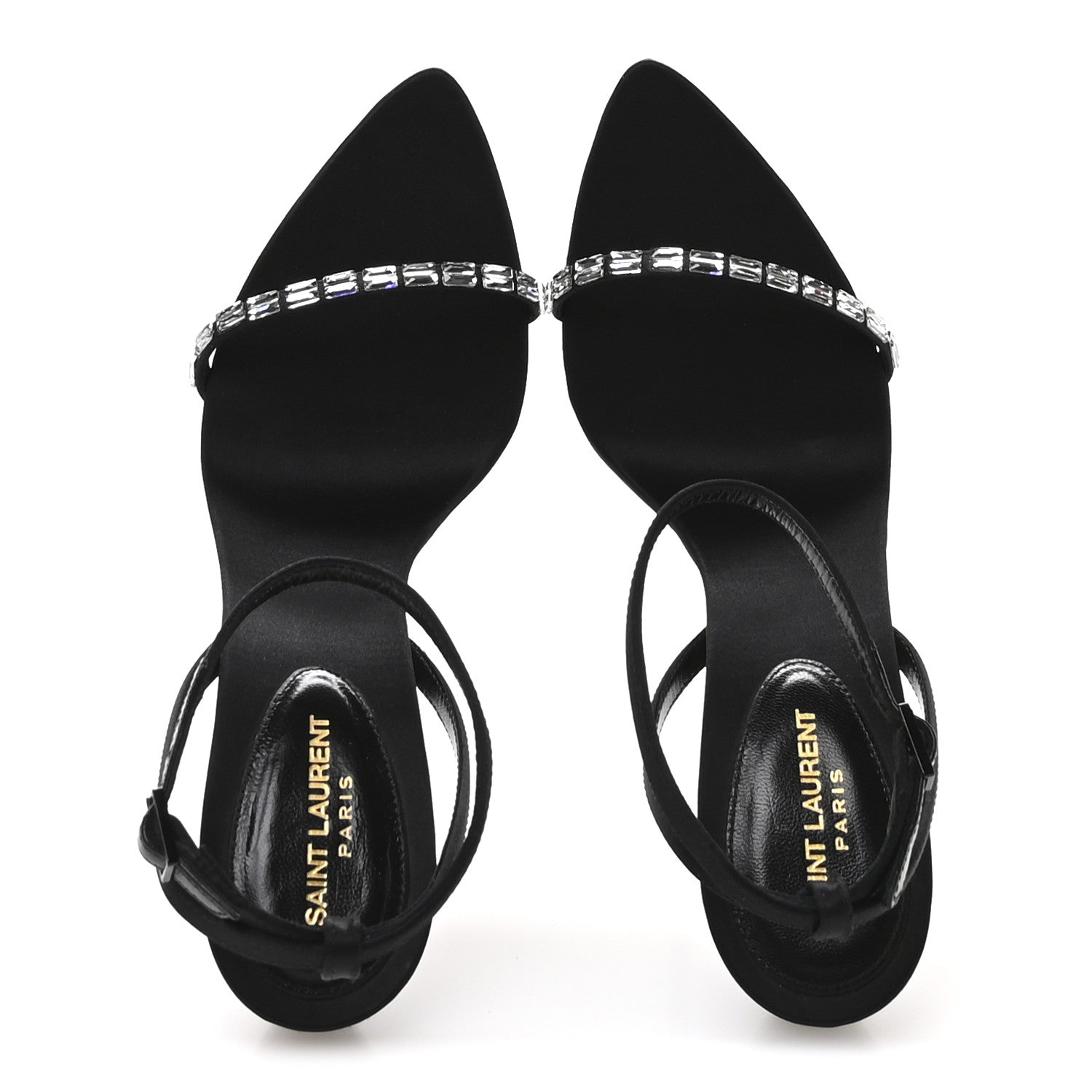 Saint Laurent Crepe Satin Crystal New Nuit 90 Ankle Strap Sandals 36.5 Black 2 of 9