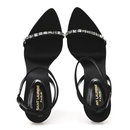 Saint Laurent Crepe Satin Crystal New Nuit 90 Ankle Strap Sandals 36.5 Black 2 of 9