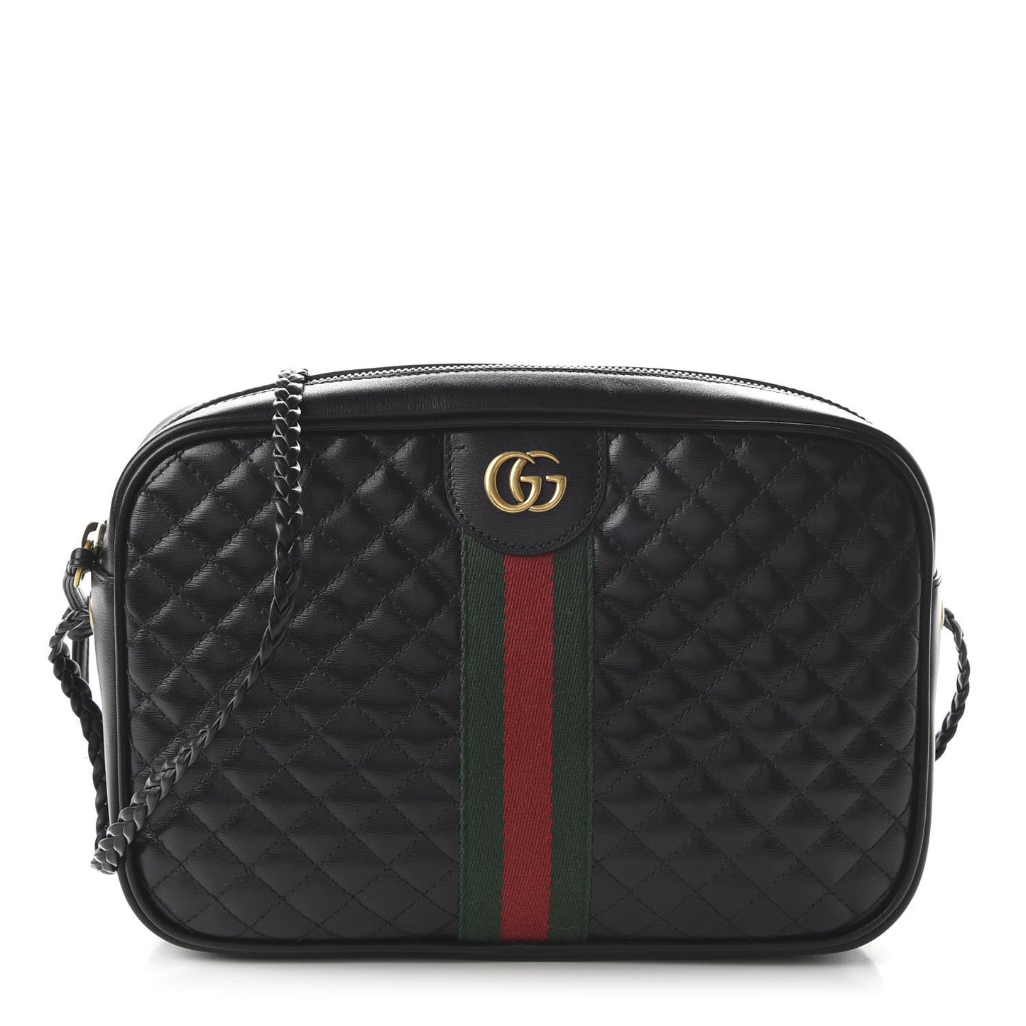 Calfskin Web Trapuntata Small GG Shoulder Bag Black