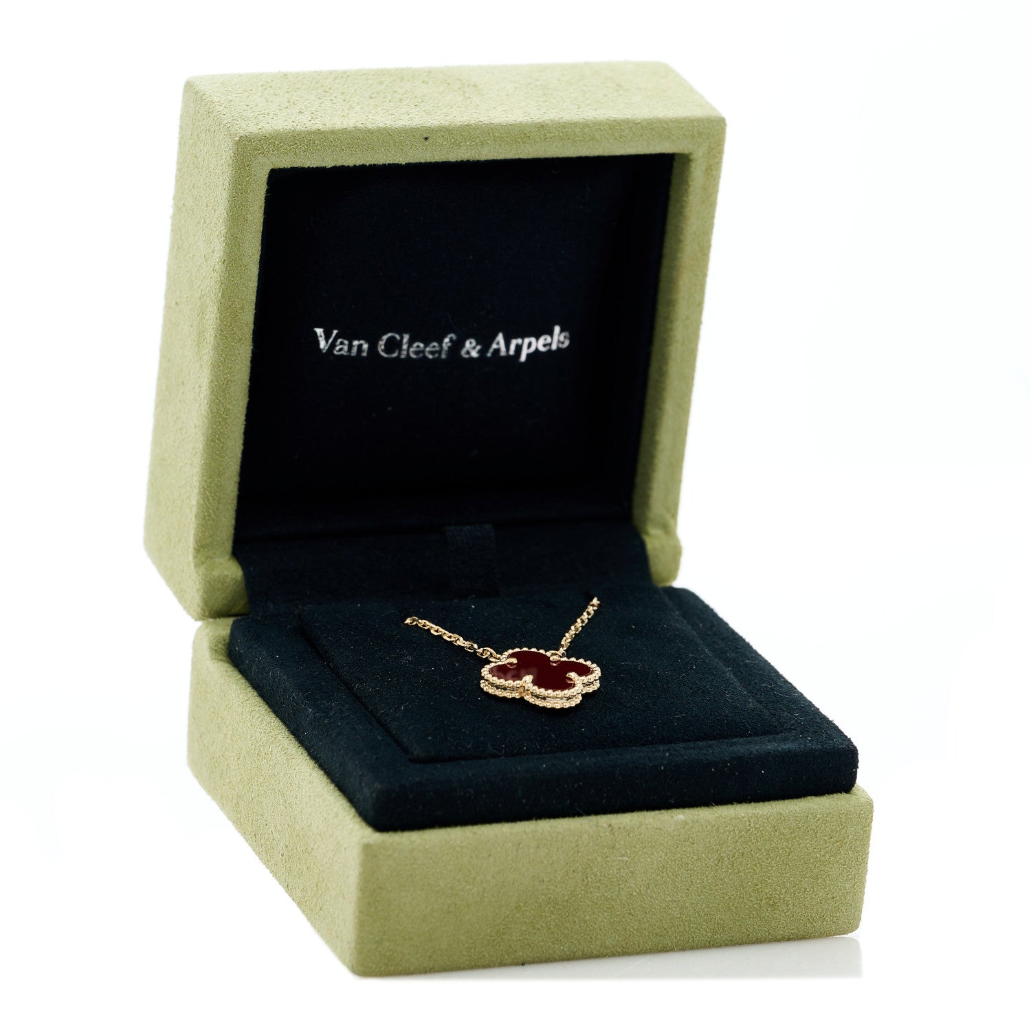 Van Cleef & Arpels 18K Yellow Gold Carnelian Vintage Alhambra Pendant Necklace 6 of 6