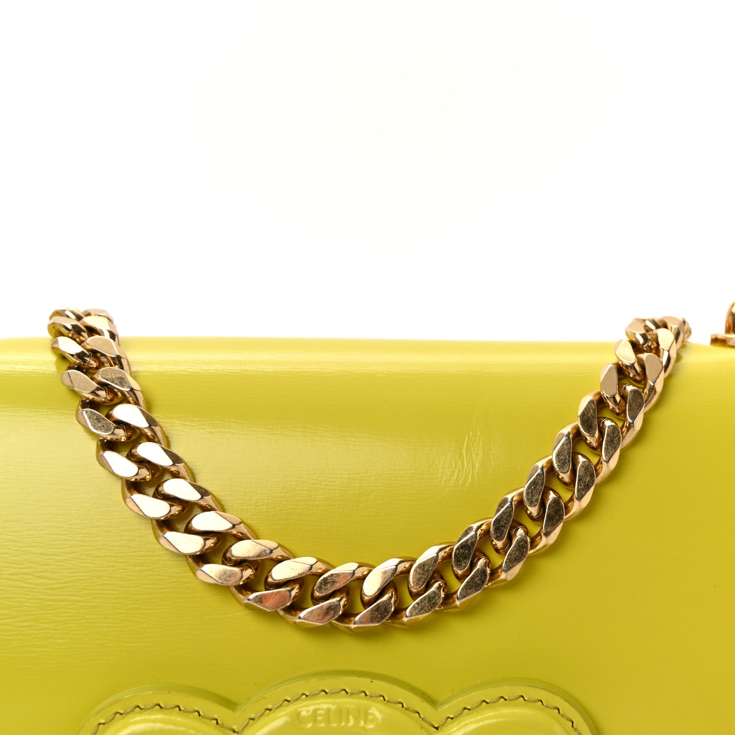 Celine Shiny Calfskin Cuir Triomphe Chain Shoulder Bag Anis 8 of 10