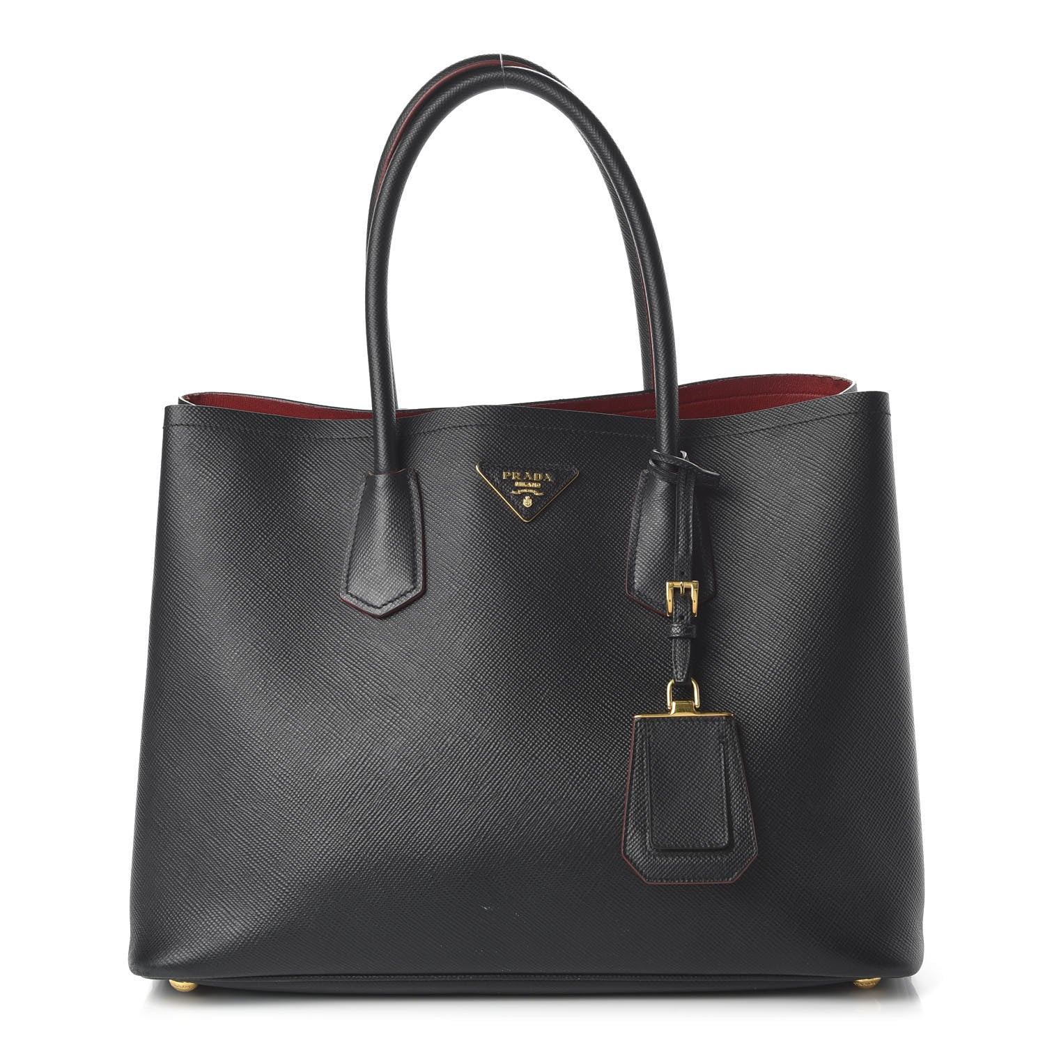 Prada Saffiano Cuir Medium Double Bag Black Fuoco 1 of 17